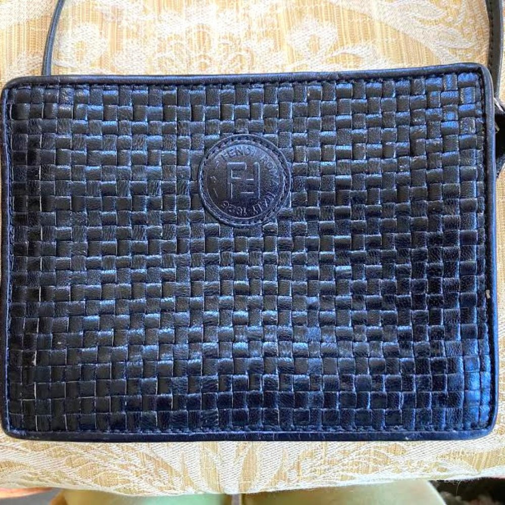 Fendi vintage woven black leather crossbody